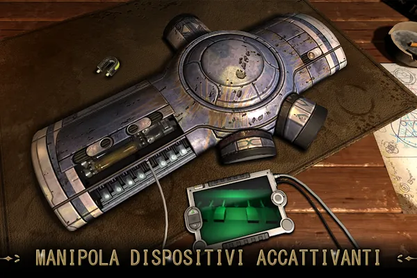 Schermata di Machinika: Museum: dispositivo alieno su un banco da lavoro